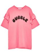Shein Pink Letter Print Ruffle Trim T-shirt