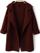 Shein Wine Red Lapel Long Sleeve Loose Knit Coat