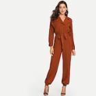 Shein Roll Tab Up Sleeve Button Half Placket Jumpsuit