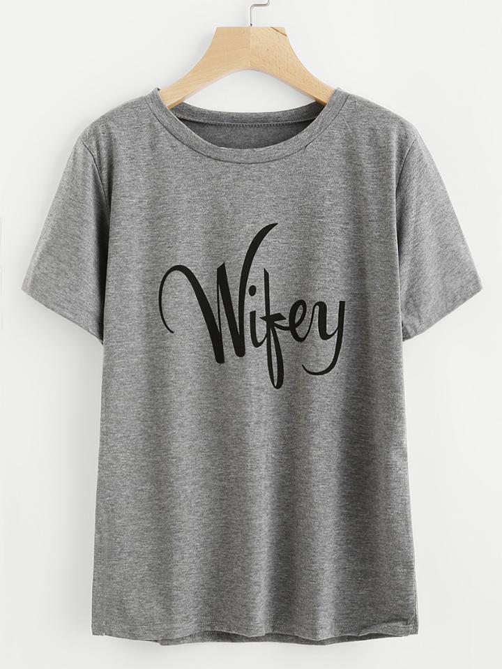 Shein Space Dye Wikey Print Tee