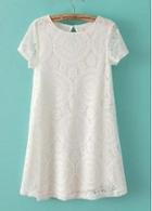 Rosewe Chic A Line Design Round Neck Dress For Summer White