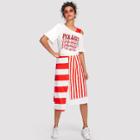 Shein Letter Print Asymmetrical Neck Top & Button Up Skirt Set