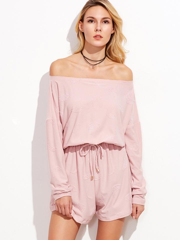 Shein Pink Off The Shoulder Drawstring Blouson Romper