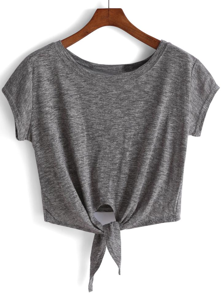 Shein Knotted Front Crop T-shirt