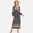 Shein Tassel Tie Neck Bishop Sleeve Floral Dress