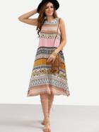 Shein Multicolor Print Sleeveless Boho Shift Dress