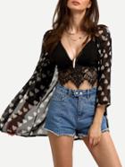 Shein Allover Heart Print Black Cover-up Blouse