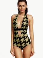 Shein Swallow Gird Print One-piece Swimwear