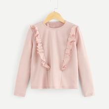 Shein Girls Ruffle Embellished Solid Tee