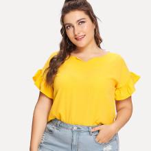 Shein Plus Solid Ruffle Cuff Tee