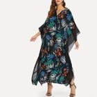 Shein Mesh Panel Botanical Print Dress