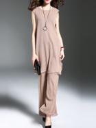 Shein Apricot Fringe Knit Top With Pants