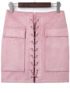 Shein Pink Lace Up Suede Skirt With Pocket