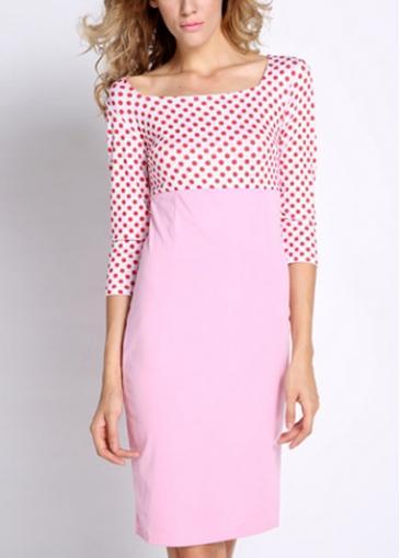 Rosewe Sweet Dot Print Three Quarter Sleeve Knee Length Dress