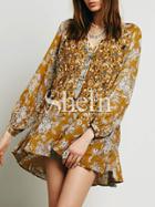 Shein Yellow Long Sleeve Floral Dress