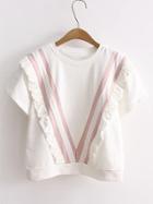 Shein Chevron Print Ruffle Trim Tee