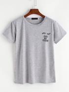 Shein Grey Eyelashes And Letter Print T-shirt