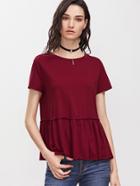 Shein Burgundy Short Sleeve Ruffle Hem T-shirt