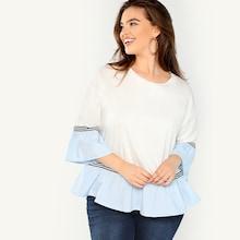 Shein Plus Color Block Striped Ruffle Top