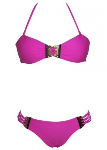 Rosewe Halter String Up Gold Metal Embellished Triangle Bikinis