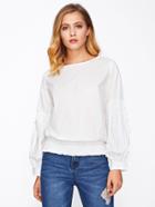 Shein Pearl Beaded Lantern Sleeve Shirred Hem Top