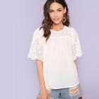Shein Eyelet Insert Scalloped Edge Sleeve Smock Top
