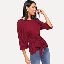 Shein Zip Back Tie Waist Blouse