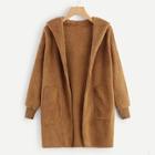 Shein Double Pocket Hooded Teddy Coat