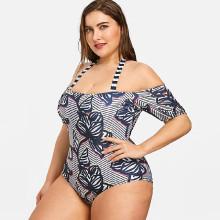 Shein Plus Flower Print Striped Swimsuit