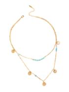 Shein Beaded And Coin Fringe Pendant Layered Necklace