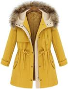 Shein Yellow Hooded Drawstring Pockets Coat