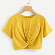 Shein Solid Twist Front Crop Tee