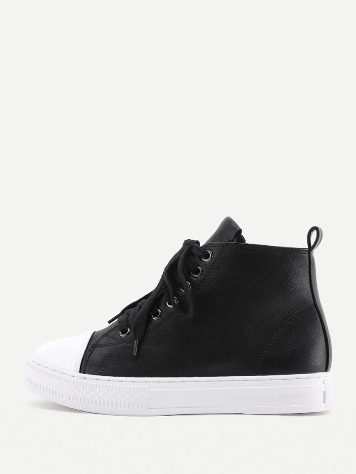 Shein Lace Up Flatform Pu Boots