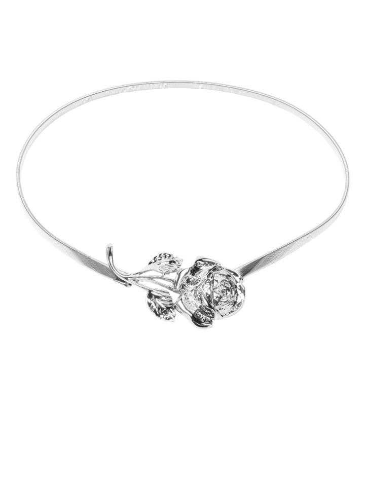 Shein Silver Metal Rose Elastic Stretch Skinny Belt