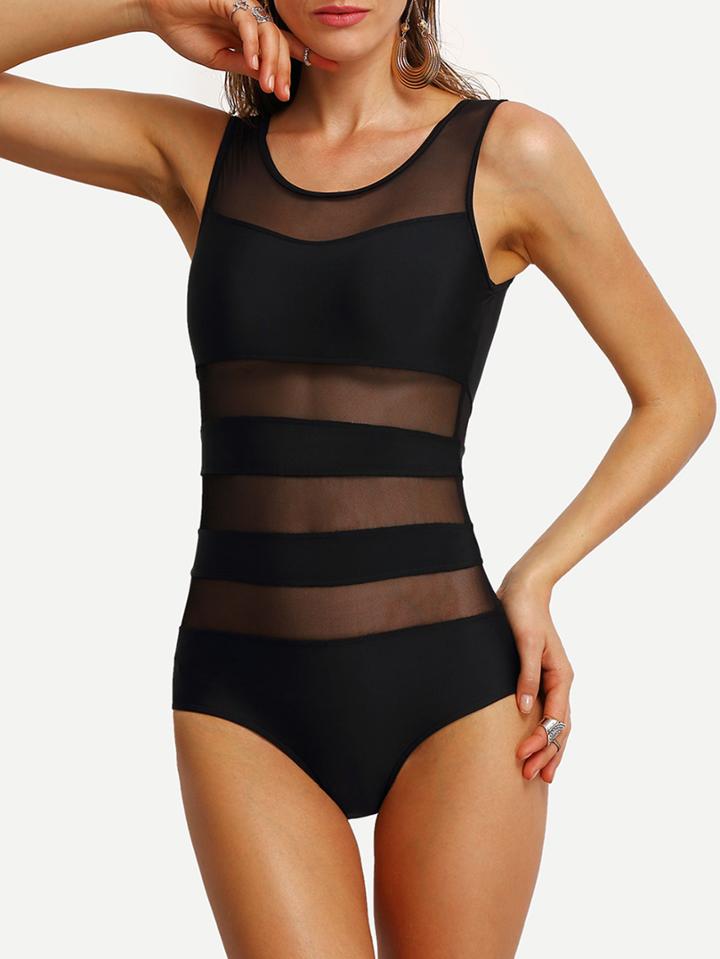 Shein Mesh Panel Insert One-piece Swimwear