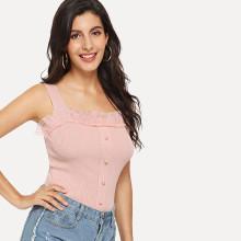 Shein Contrast Mesh Pearl Beaded Cami Top