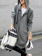 Shein Grey Hooded With Zipper Sweatshirt
