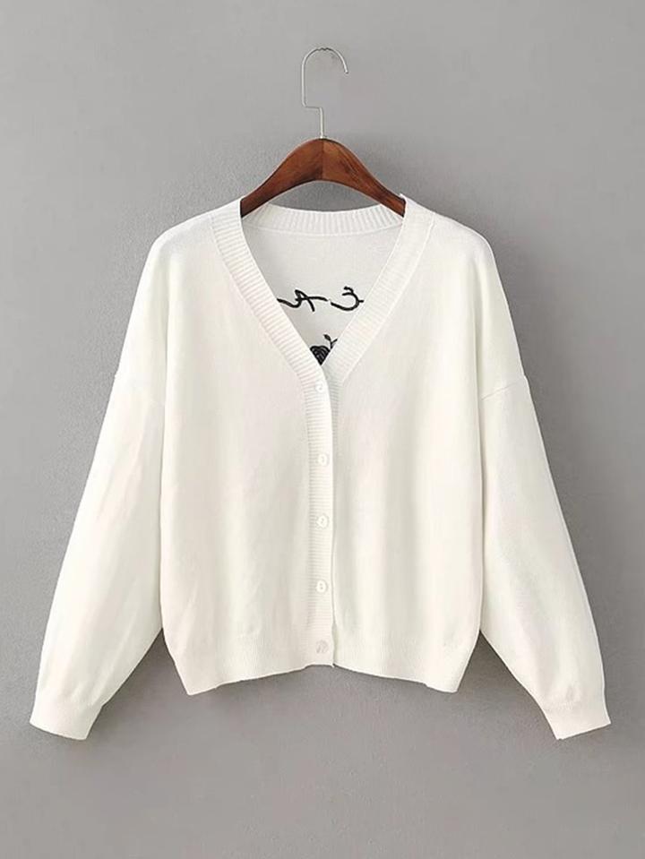 Shein Flower Embroidery Button Up Cardigan