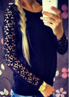 Rosewe Lace Panel Navy Blue Round Neck Sweater