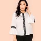 Shein Plus Lace Tape Applique Ruffle Cuff Blouse