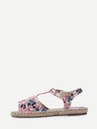 Shein Pink Canva Upper Flower Print Espadrille Sandals