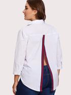 Shein Striped Tape Applique Split Back Shirt