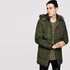 Shein Men Puffer Coat  With Faux Fur Hooded