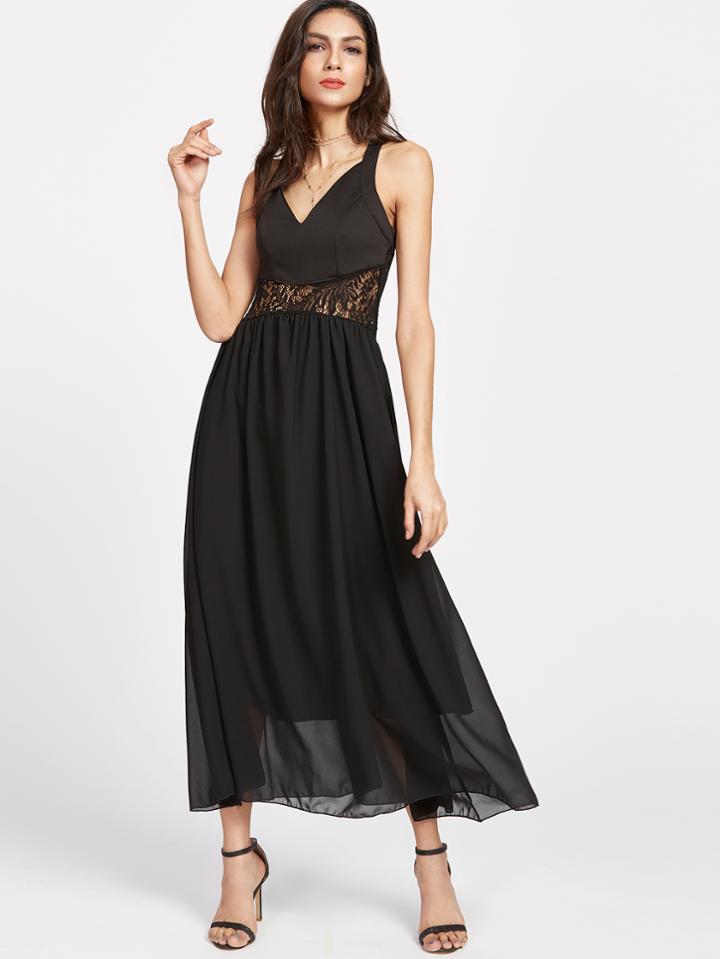 Shein V Neckline Contrast Lace Dress