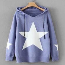 Shein Star Pattern Drawstring Hooded Sweater