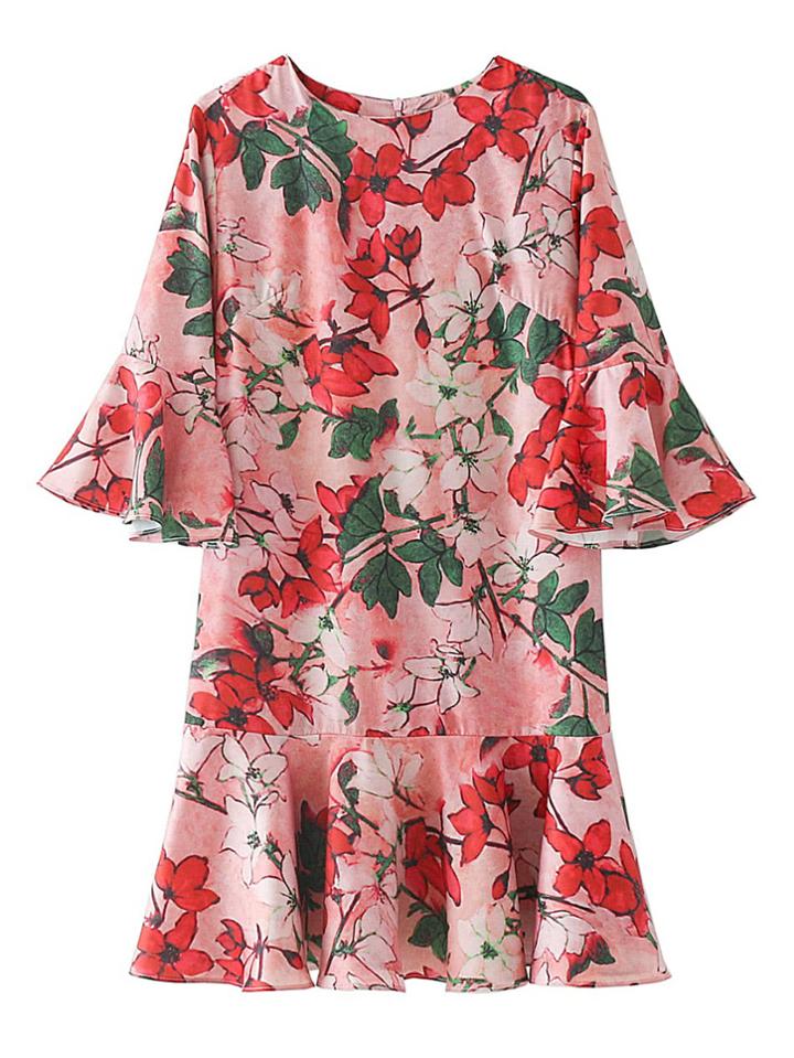 Shein Bell Sleeve Ruffle Hem Floral Dress