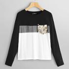 Shein Sequin Pocket Patched Colorblock Tee