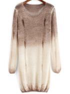 Shein Khaki Ombre Round Neck Hollow Sweater Dress