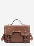 Shein Khaki Faux Leather Studded Vintage Satchel Bag