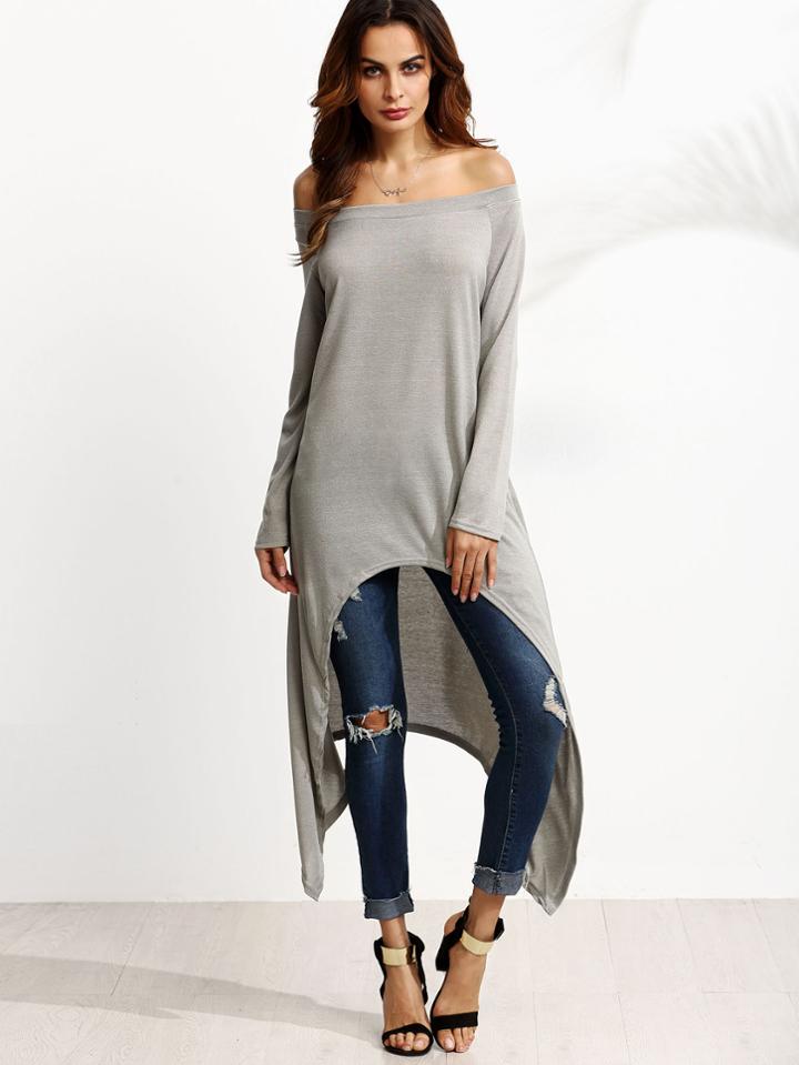 Shein Grey Off The Shoulder Asymmetrical Top